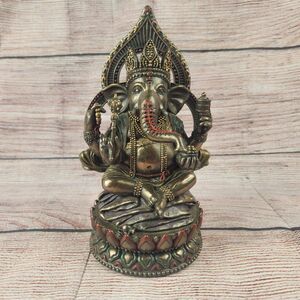 Summit Collection Seated Ganesha On Lotus Statue 2003 Hand Painted 8"